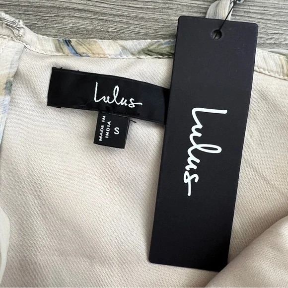 Lulus Arata Tiered Maxi Dress Small Beige Blue Floral Cutout Cottagecore Fairy - Picture 5 of 12